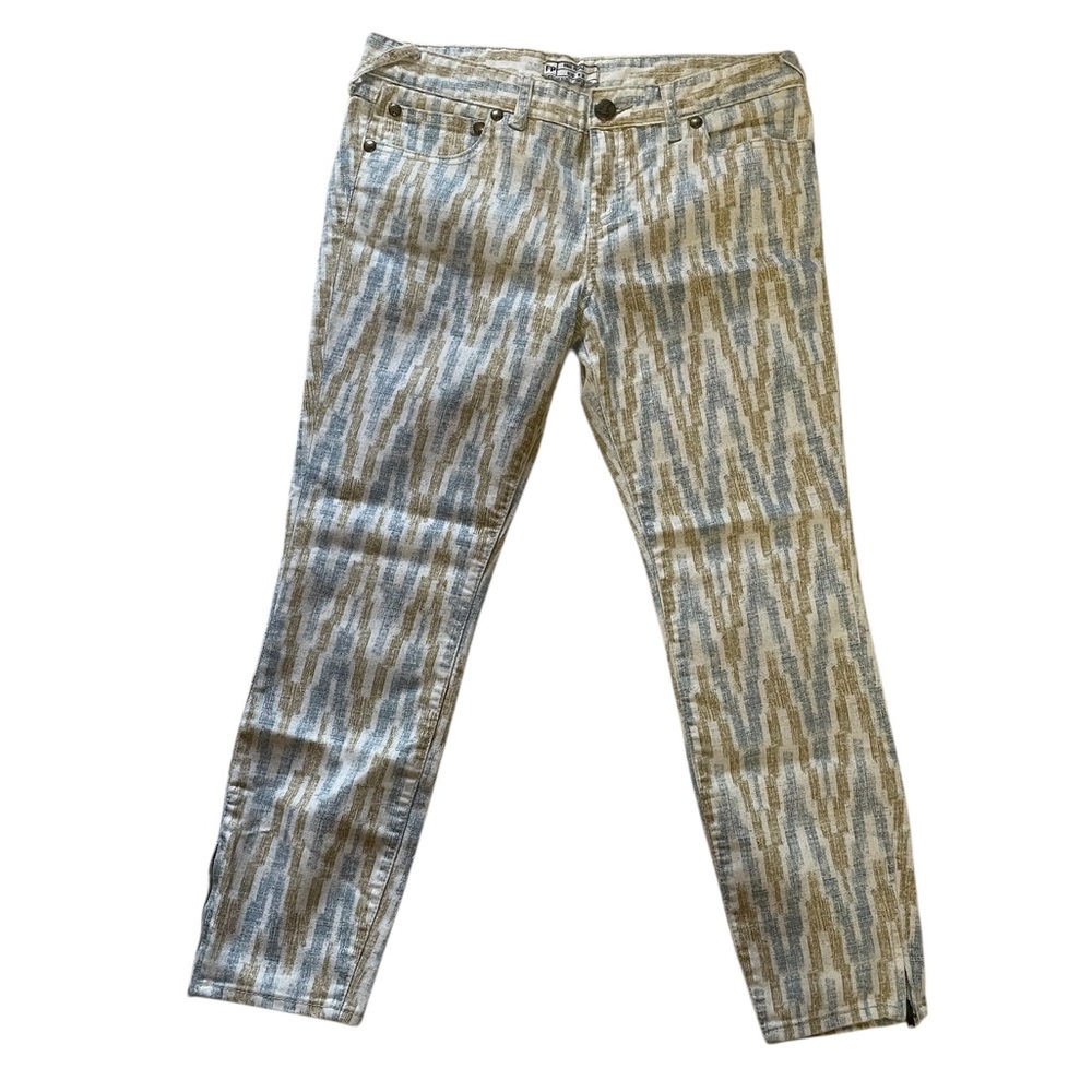 Free People Skinny Jeans,Off-White,tan  Gold,Grey Pattern, zipper ankles,Size 30 - Picture 8 of 8